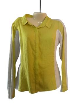 Worthington Yellow and White Colorblock Button-Down Blouse